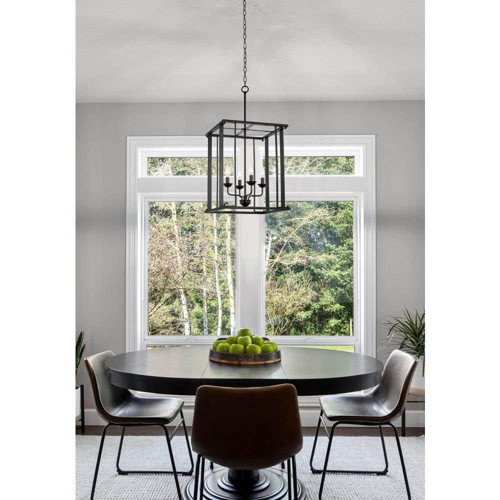 Kira Home Samson 32 " Farmhouse Lantern Cage Pendant Light, Open Frame Design, Adjustable Foyer Chandelier, Black