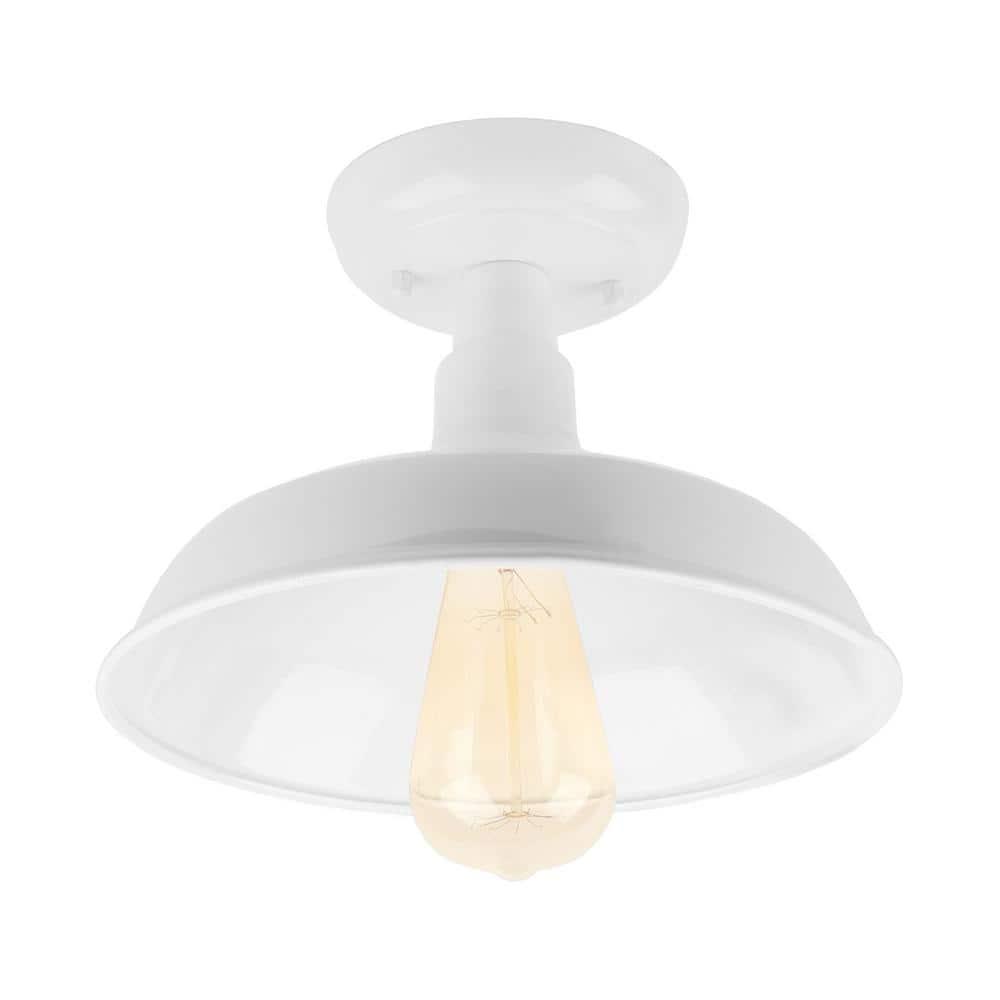 Design House Kimball 1-Light Indoor Semi-Flush Mount Ceiling Light w/ Metal Shade in Antique White
