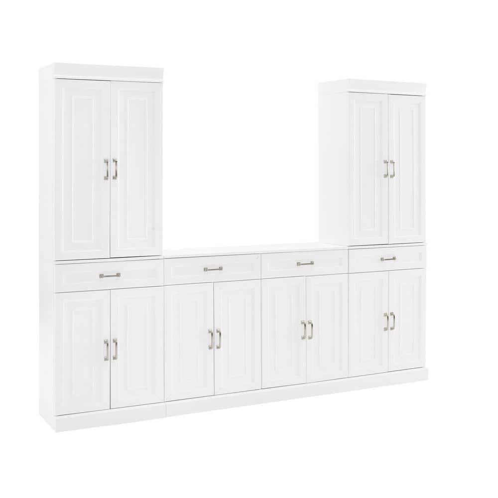 3pc Stanton Sideboard and Pantry Set White - Crosley: Home Office Storage, Traditional Farmhouse Design