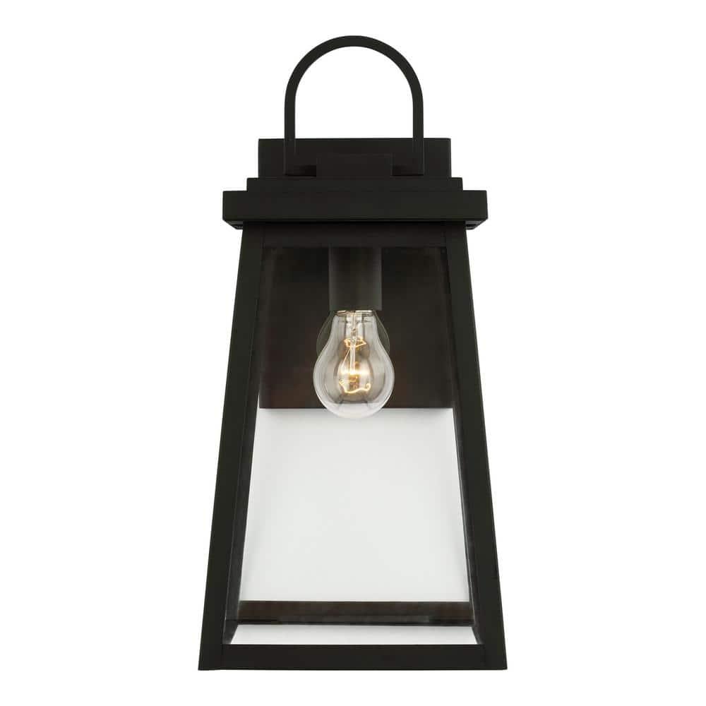 Founders Large 1-Light Black Transitional Exterior Outdoor Wall Sconce with Clear and White Glass Panels Included