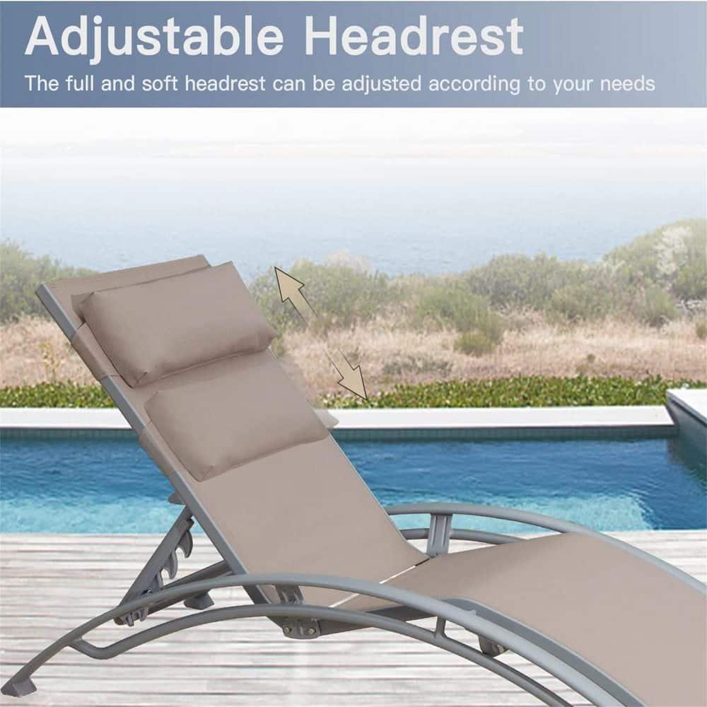 Khaki and Gray Aluminum Outdoor Chaise Lounge Set with Cushions