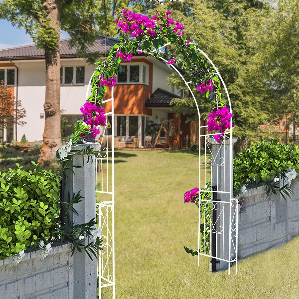 Gzxs Garden Arbor, Metal Arch Archway for Wedding Ceremony Party, Steel Garden Trellis for Plant Climbing, Christmas Holiday Patio Lawn Decorations, 55"L x 14.5"W x 94.5"H (Cream White)