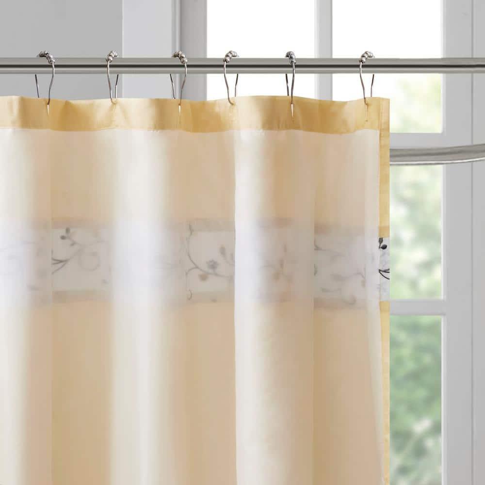 Madison Park Serene Faux Silk Embroidered Floral Shower Curtain