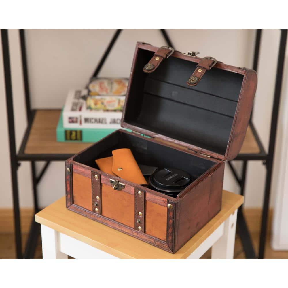 Vintiquewise Decorative Wood Leather Treasure Box - Large Trunk