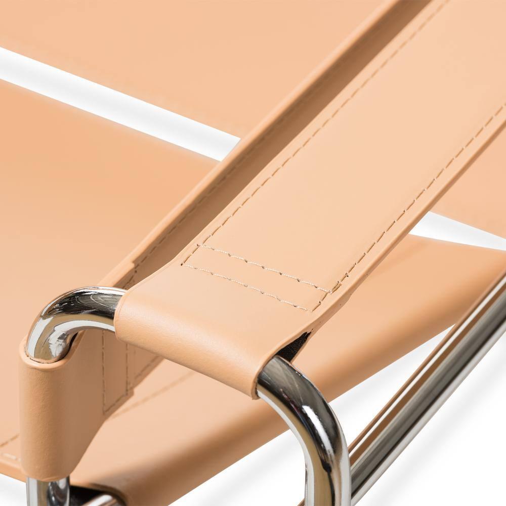 Baxton Studio Jericho Leather Mid Century Modern Accent Chair Tan: Chrome Finish, No-Mar Feet, Fully Assembled