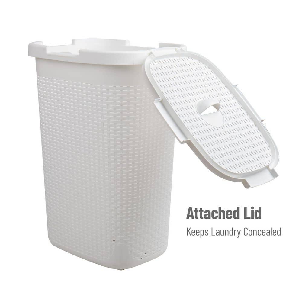 Mind Reader Mind Reader 60L Slim Laundry Hamper, Clothes Basket, Lid, Wicker Style, Plastic, 17.65"L x 13.75"W x 24.15"H, 2-Pack