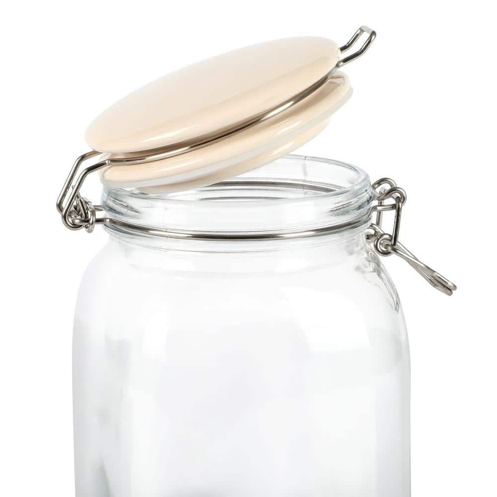 Martha Stewart Rindleton 3 Piece Glass Canister Set with Ceramic Lids in Off-White