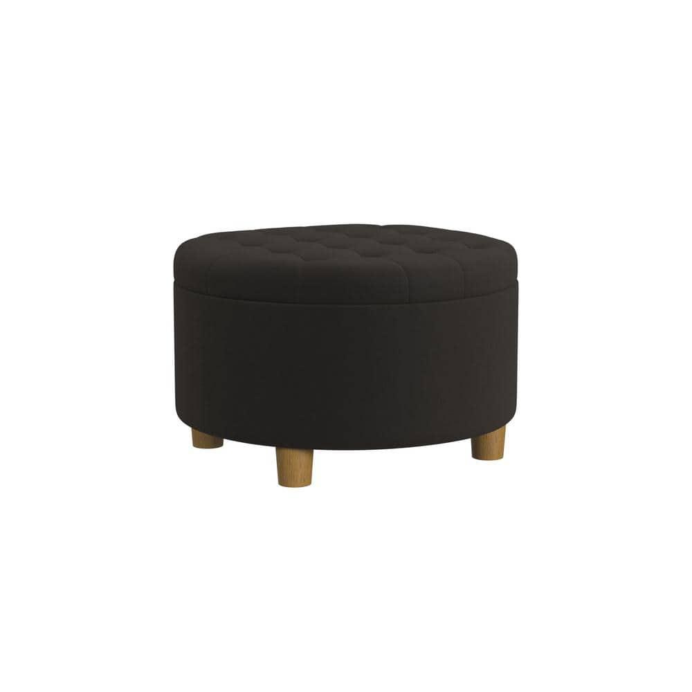 Tufted Round Storage Ottoman Velvet Brown - HomePop: Elegant Honey Oak Legs, Upholstered, Easy to Assemble