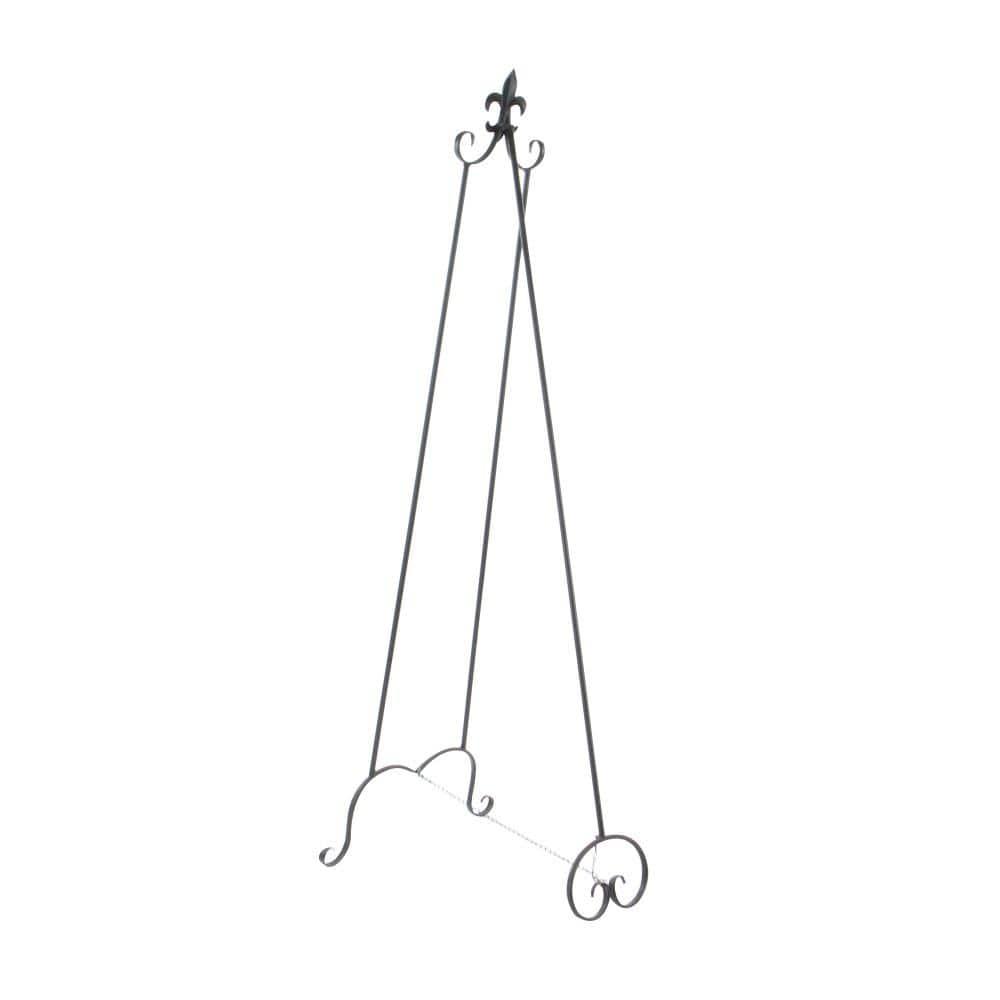 Black Iron Adjustable Floor Easel with Scroll Accents