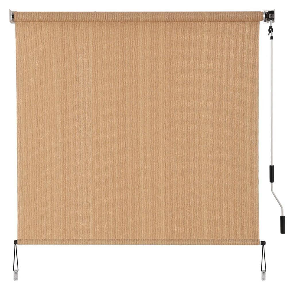 SMONTER Outdoor Sunshade Roller Shade 6'W x 6'H (72" Wx72 H), Exterior Cordless Roll Up Shades Blinds, UV Protection Shade Cloth with Crank Operation for Outside Windows Patio Porch Gazebo, Walnut