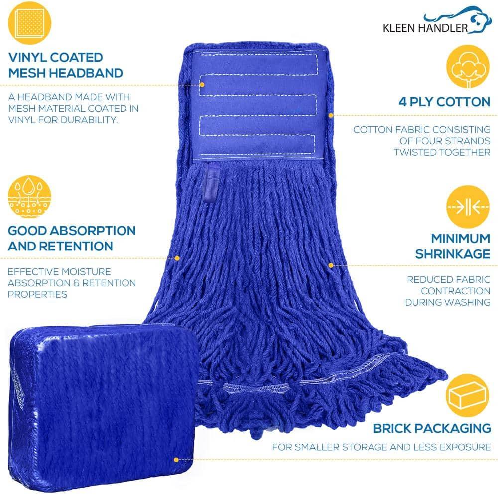 Dark Blue Heavy-Duty Blended String Mop Heads, 13-inch (4-Pack)