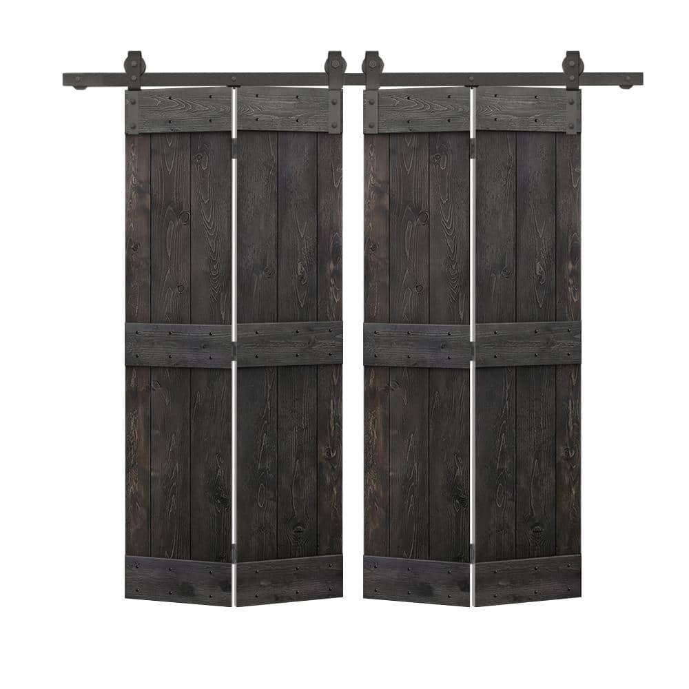 Calhome 84'' Solid Wood Barn Doors with Installation Hardware Kit Bi-Fold