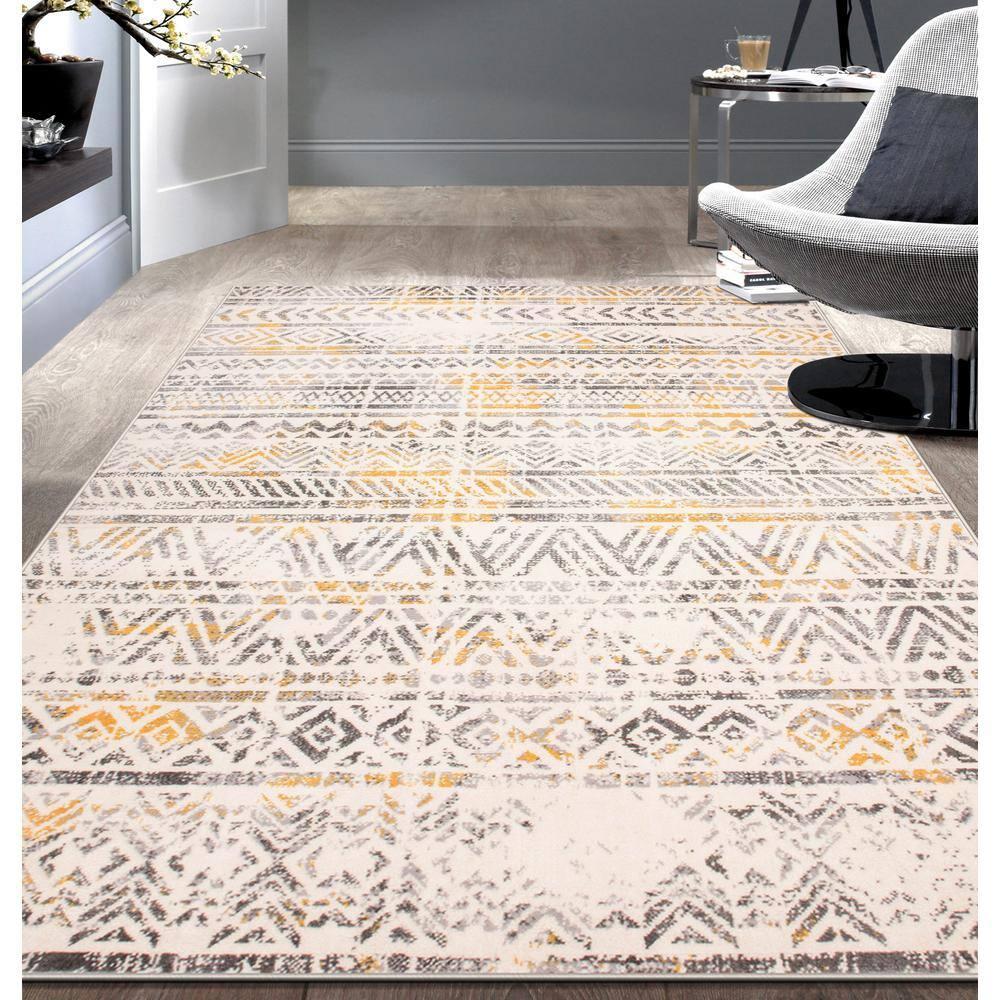 World Rug Gallery Geometric Distressed Bohemian Yellow 5'x7' Area Rug