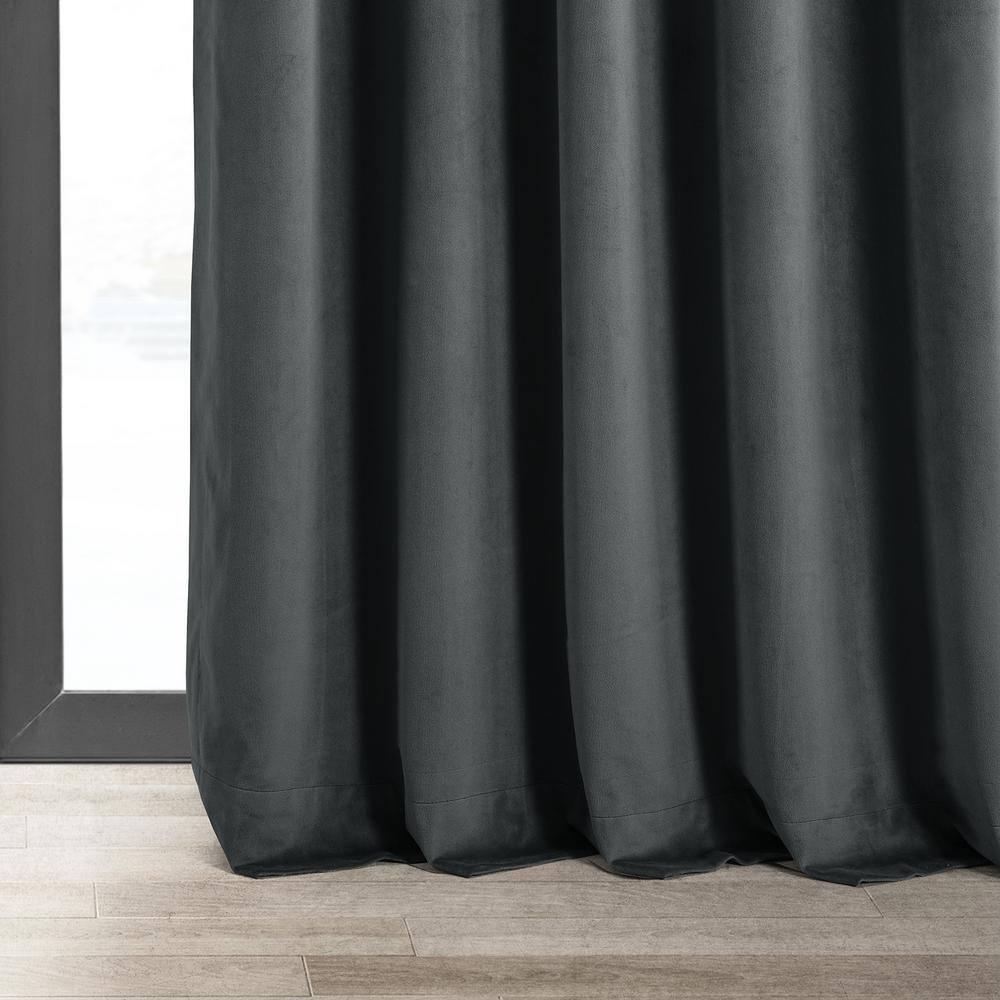 Half Price Drapes Signature Natural Grey Velvet Blackout Curtains For Bedrooms (1 Panel), 50WX 120L