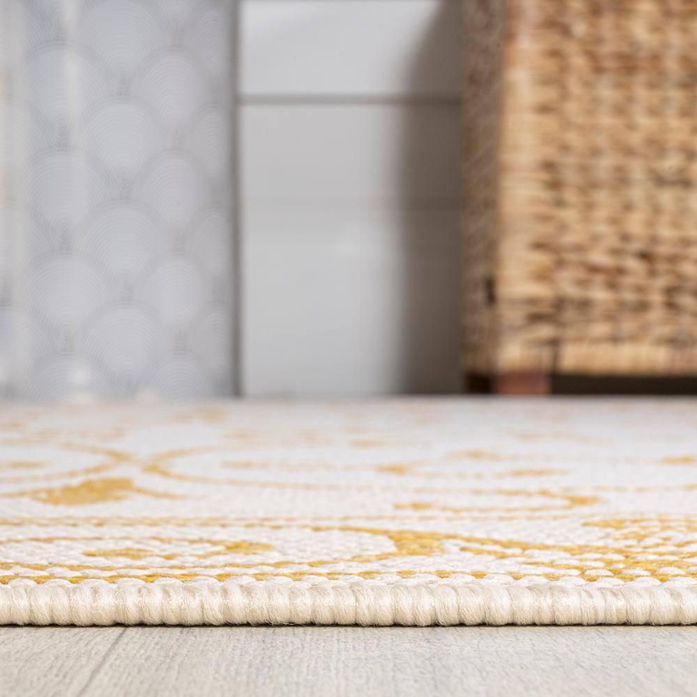 5' x 8' Charleston Vintage Filigree Textured Weave Indoor/Outdoor Area Rug, Cream/Yellow - JONATHAN Y