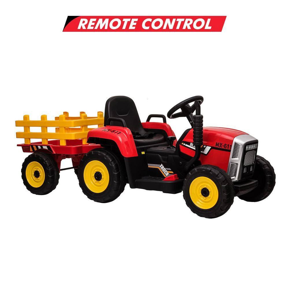 12V Kids Ride On Tractor with Trailer & Remote Control,Red, 35W