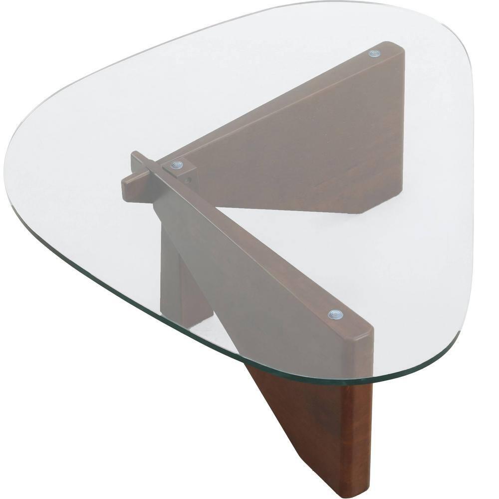 LeisureMod Imperial Collection Triangular Glass Top Coffee Table with Glossy Ash Wood Base for Home, Living Room, Office