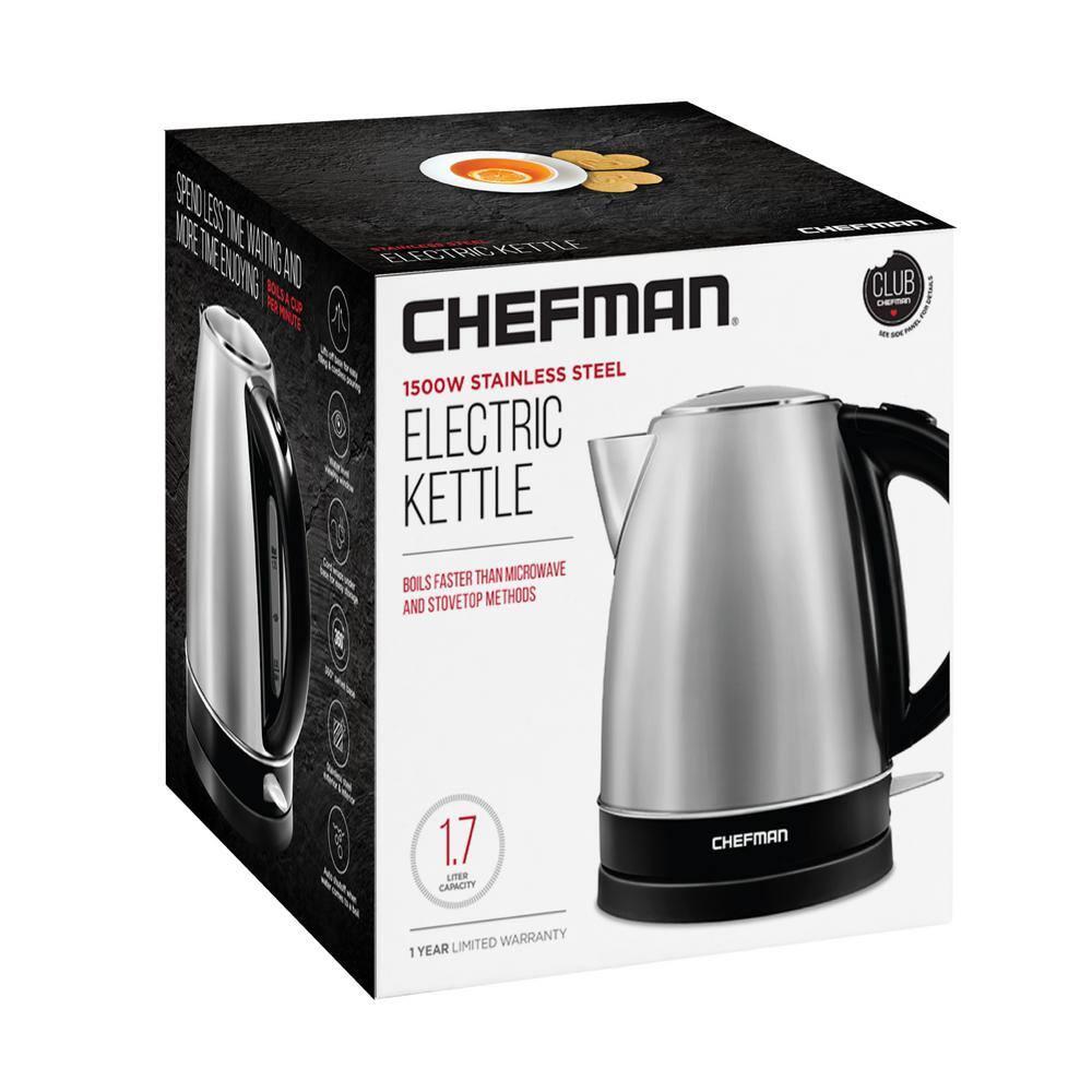 Chefman Rapid Boil 1.7L Electric Kettle w/ Swivel Base, Auto Shut Off - Stainless Steel