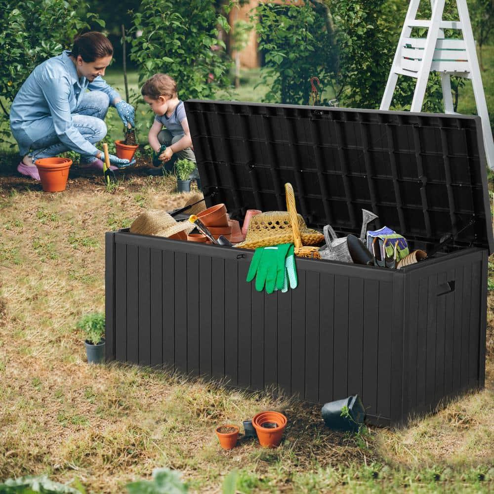 Hokku Designs Waterproof 120 Gallon Large Outdoor Indoor Patio Storage Deck Box , Outside Storage Bin for Cushion Pillows, Towels, Garden Tools
