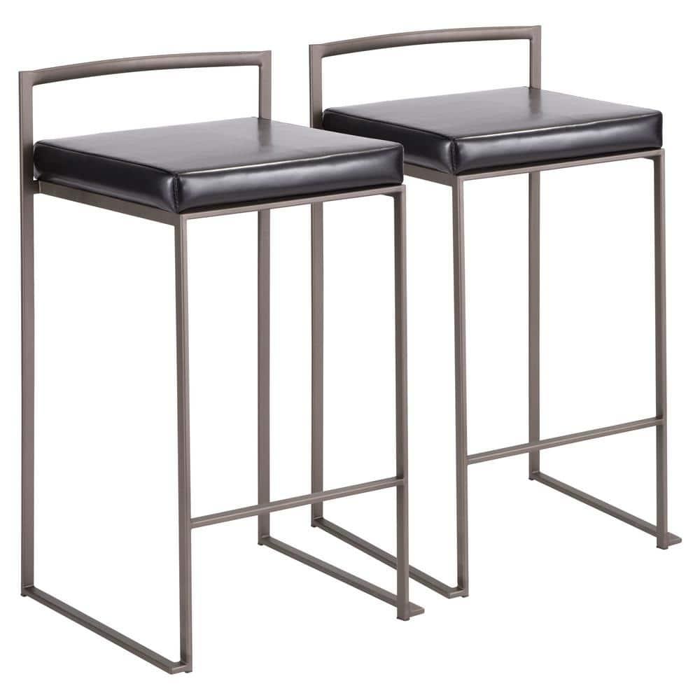 Set of 2 Counter Height Barstools Antique Coin Black - LumiSource: Upholstered Faux Leather, Metal Frame, No Assembly Required