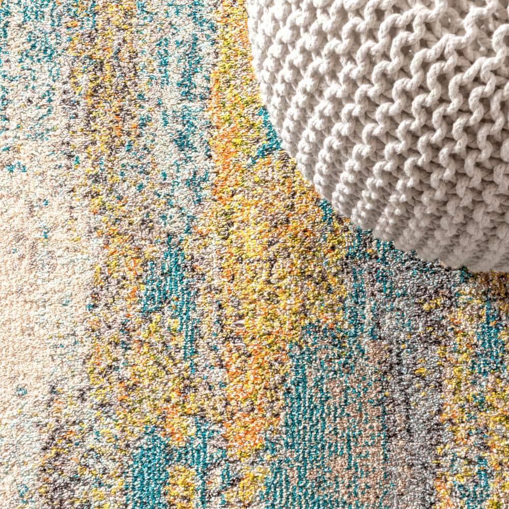 5'x8' Contemporary POP Modern Abstract Vintage Waterfall Area Rug, Blue/Brown/Orange - JONATHAN Y