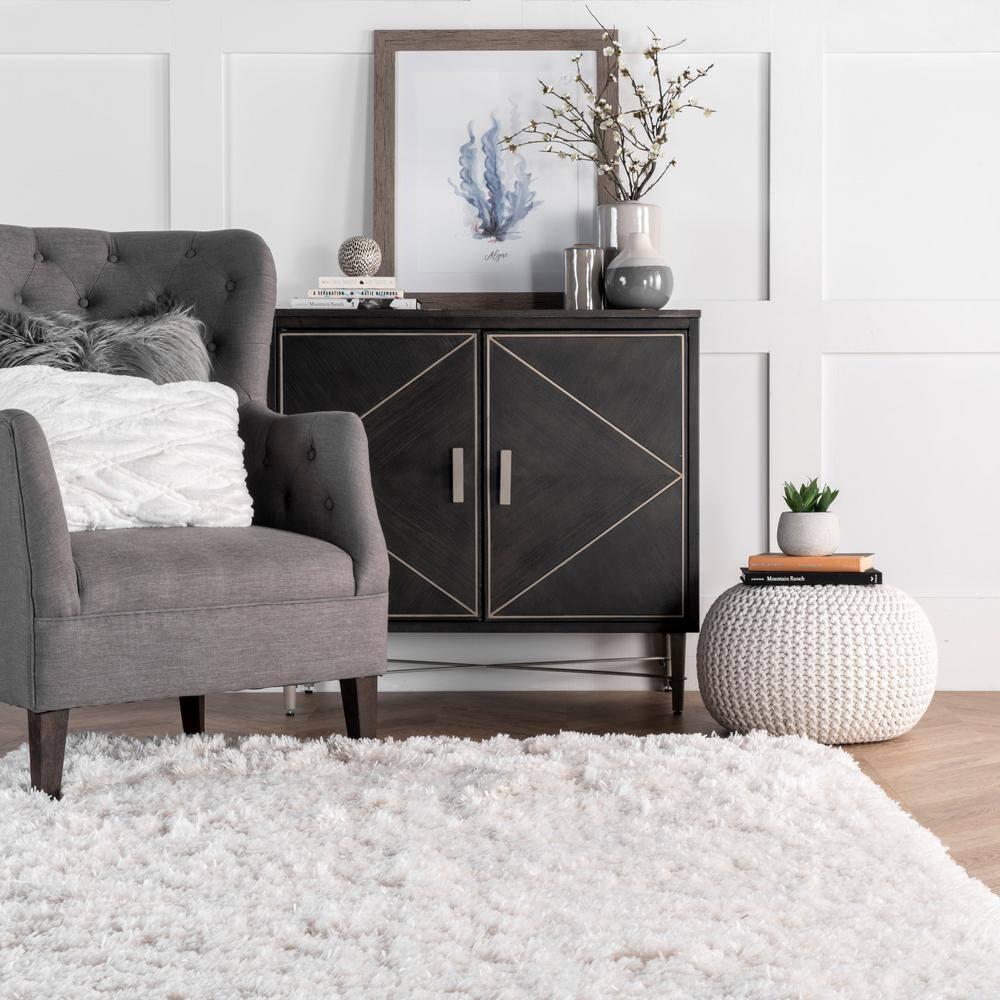 4'x6' Hand Tufted Kristan Shag Area Rug Ivory - nuLOOM: Contemporary High Pile, Skid-Resistant, Indoor Use
