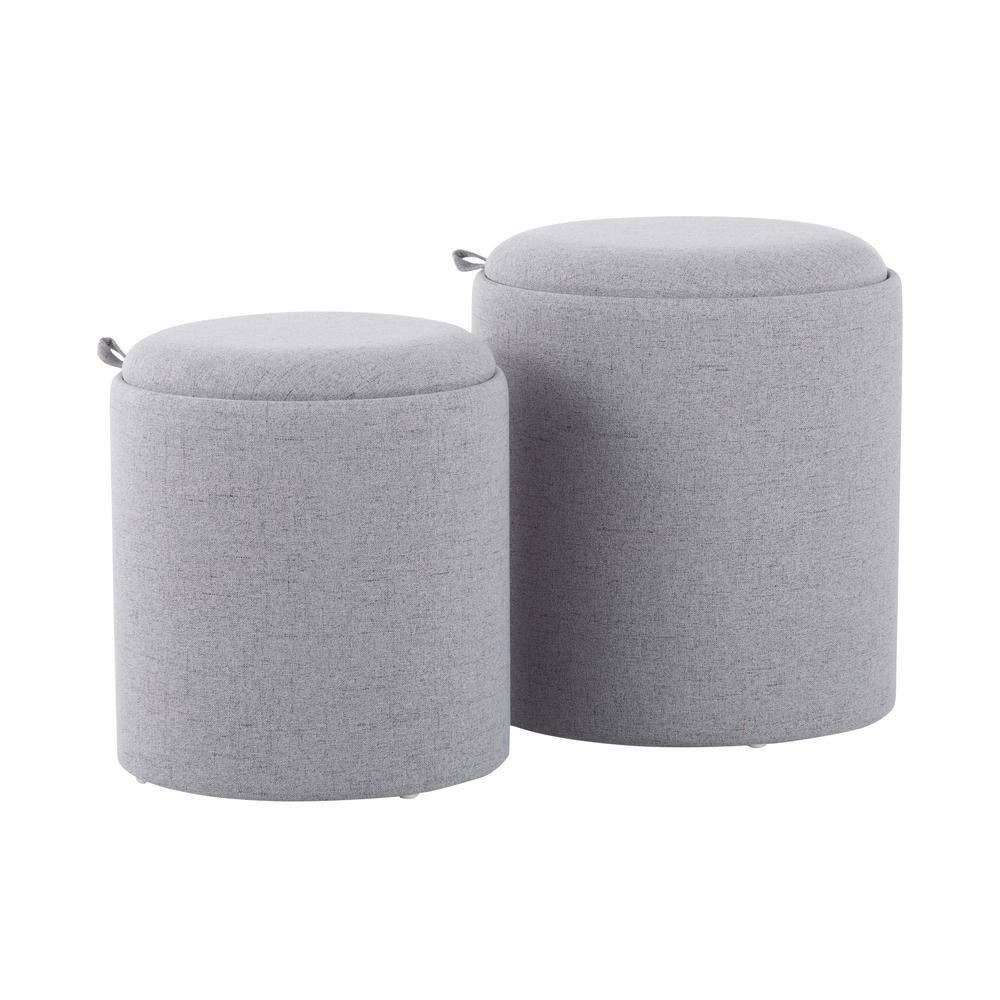 Set of 2 Tray Nesting Ottomans Polyester/Wood Gray/Natural - LumiSource: Space-Saving, No Assembly Required