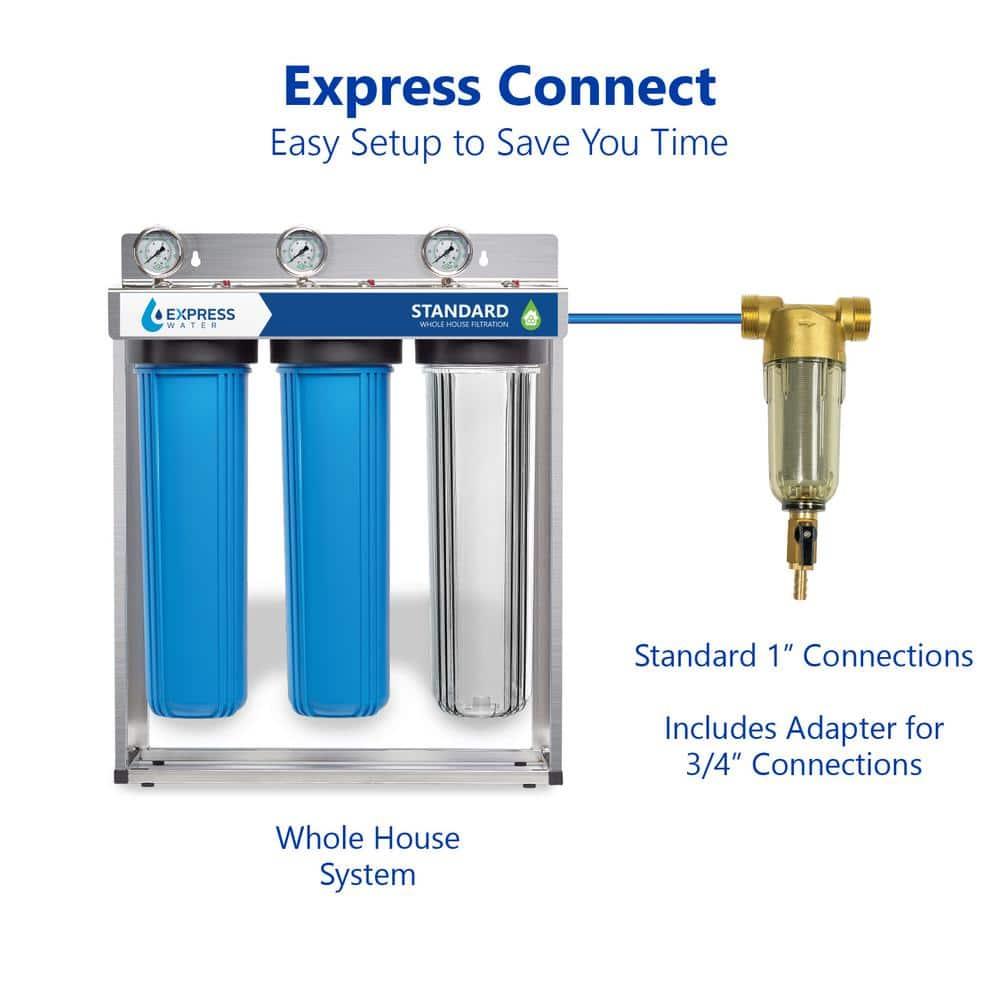 Express Water Whole House Sediment Water Filter – Spin Down Home Water Filtration System – 50 Micron Reusable Sediment Filter Cartridge – 1” and 3/4" Compatible with Filter, Mounting Bracket, Adapters