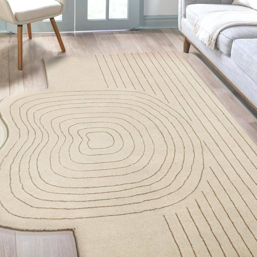 JONATHAN Y Retro Bohemian Abstract Striped Handwoven Wool Ivory/Beige 6 ft. x 9 ft. Area Rug