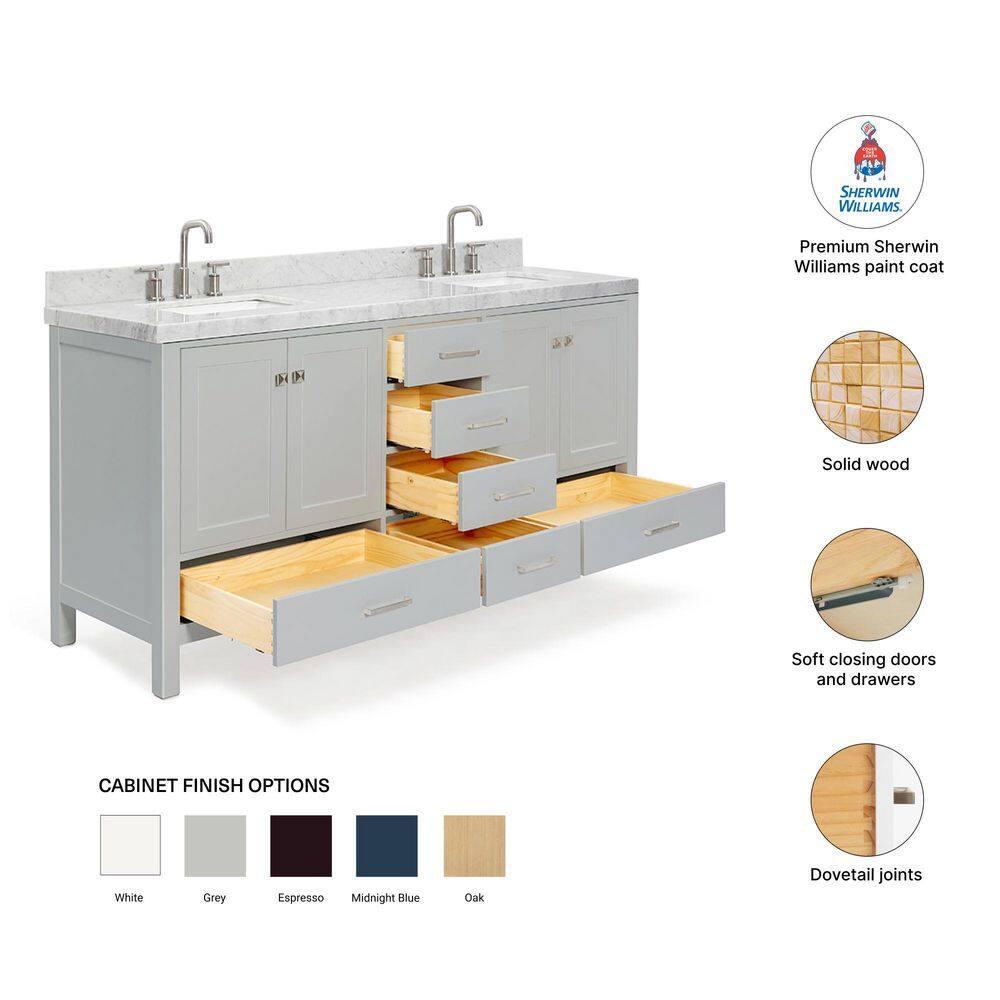 Cambridge Double Bathroom Vanity with Carrara Marble Top