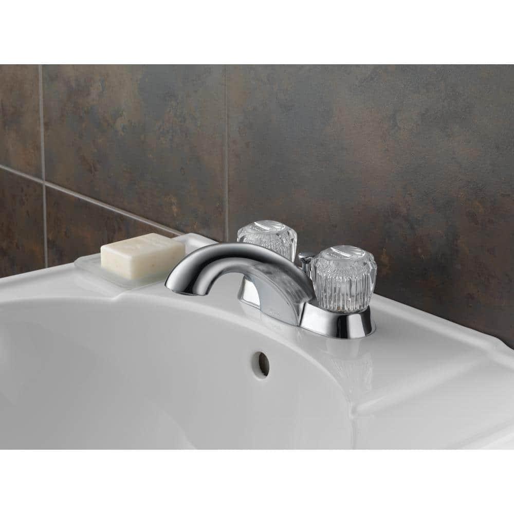 Classic Centerset Bathroom Faucet with Clear Knob Handles Metal Pop-Up Drain