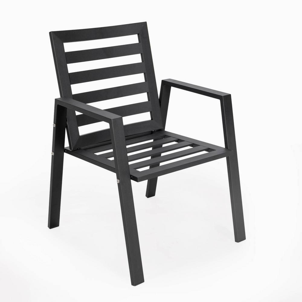 Chelsea Modern Patio Black Dining Armchair with Removable Cushions in Aluminum by LeisureMod