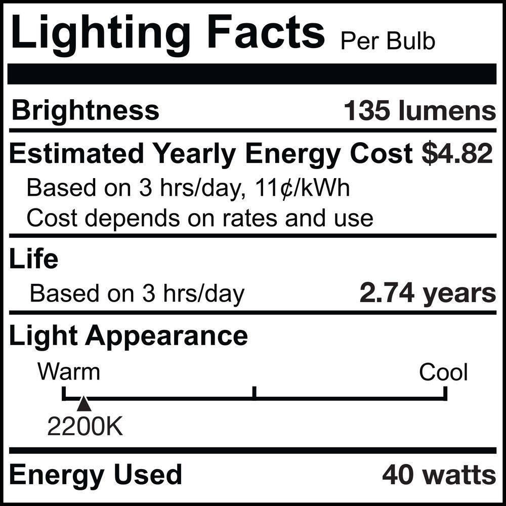 40 Watt Equivalent, T14 Incandescent, Antique Dimmable Bulb, (2200K) E26/Medium (Standard) Base