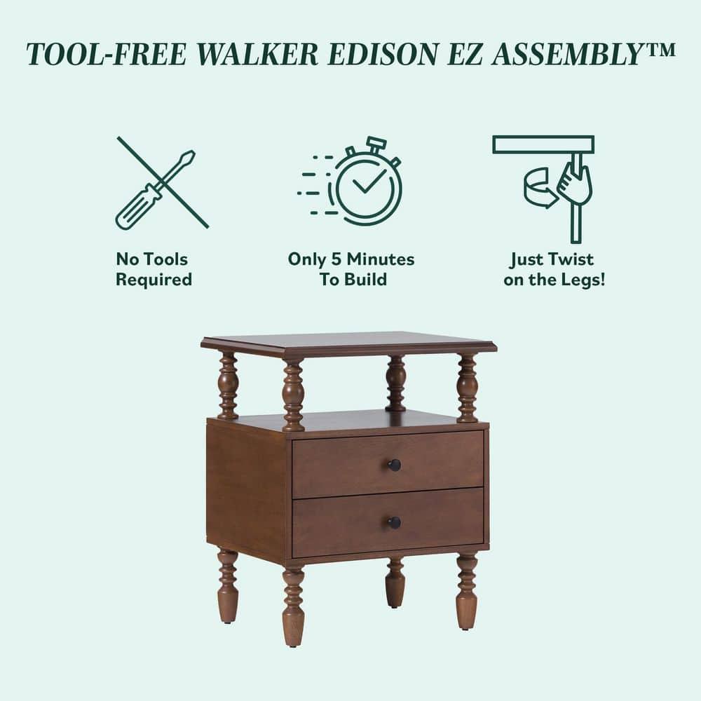 Vivienne Easy Assembly Solid Wood Spindle 2-Drawer Nightstand