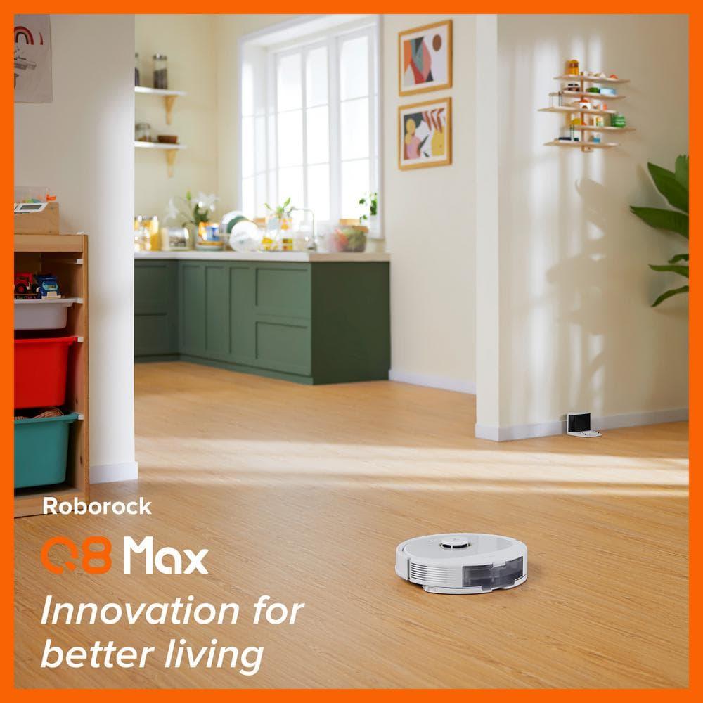 Q8 Max Robotic Vacuum White: Roborock, Cordless, Smart Mapping, App Controlled, Tangle-Free, Multi-Surface, 1-Year Warranty