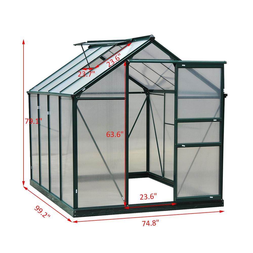 Outsunny 6.2' x 8.3' x 6.6' Polycarbonate Greenhouse, Heavy Duty Outdoor Aluminum Walk-in Green House Kit with Vent & Door for Backyard Garden, Green