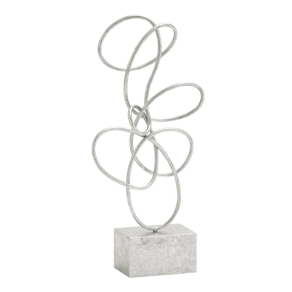 10" x 22" Silver Metal Swirl Abstract Sculpture, by DecMode