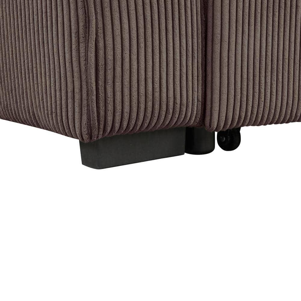 HOMES: Inside + Out Paeke Sleeper Sectional Sofa Corduroy with Storage Chaise and Reversible Brown