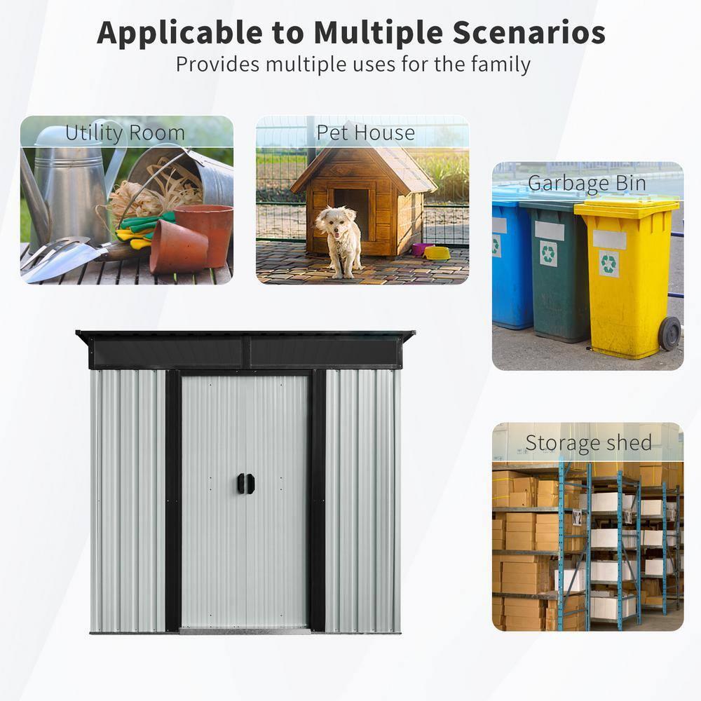 HLILish 6Ft X 5Ft Outdoor Metal Storage Shed With Window And Transparent Plate For Garden, Lawn