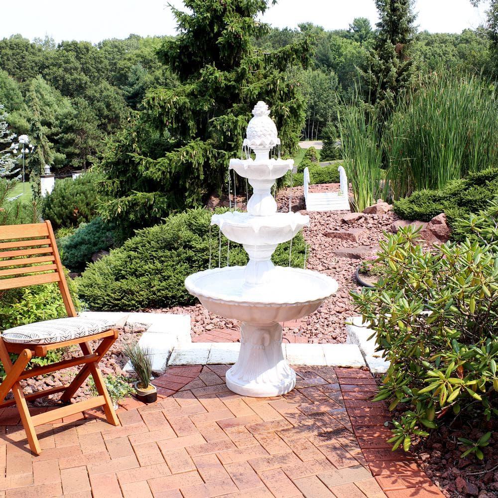 Sunnydaze Electric Fiberglass 3-Tier Welcome Pineapple Top Outdoor Water Fountain - 57" - White