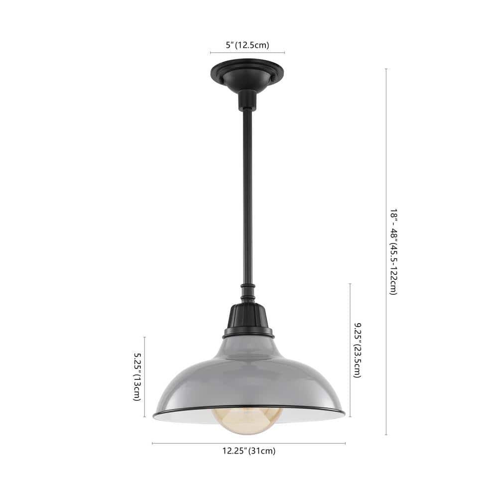 Jasper 12.25" 1-Light Farmhouse Industrial Indoor/Outdoor Iron LED Pendant, Gray