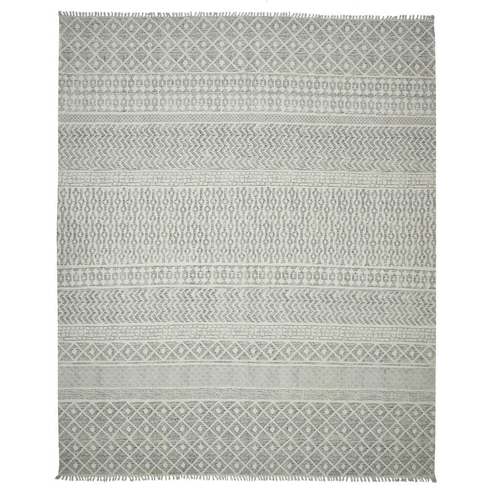 Gray Geometric Handmade Cotton Rectangular Rug 2' x 3'