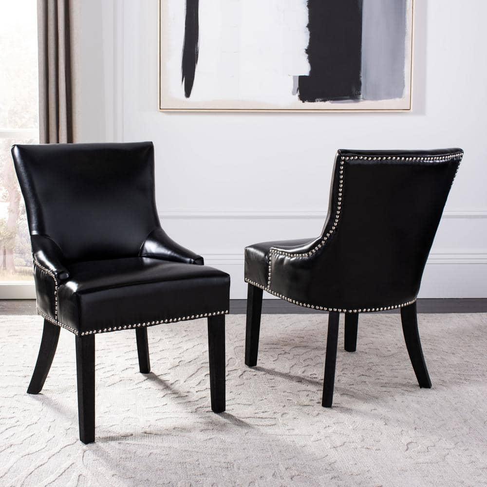 Lotus Kd 19" H Dining Chair With Nail Head Trim (Set of 2) - MCR4700 - Black - Safavieh Couture
