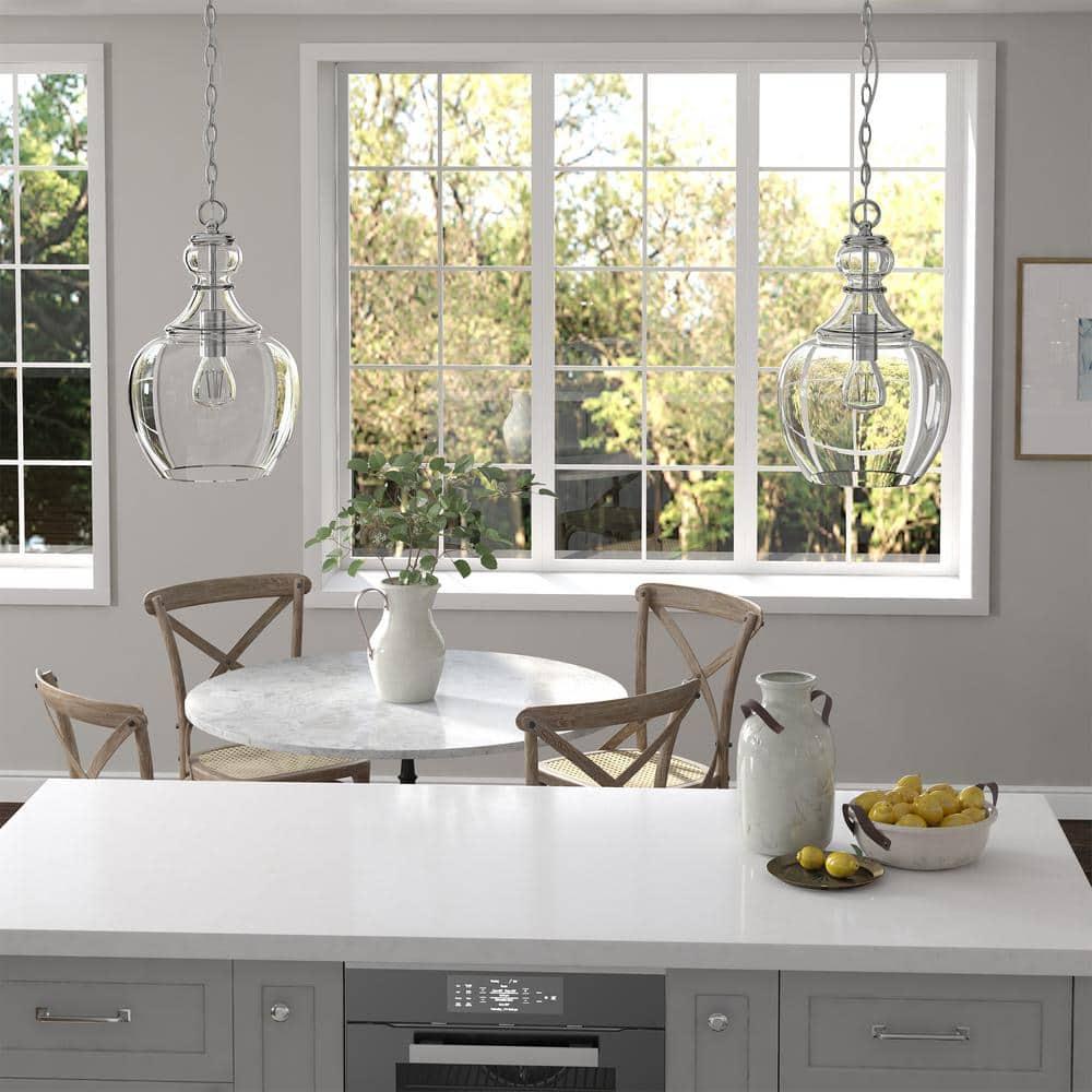 Evelyn&Zoe 11" Brushed Nickel Finish Metal/Glass Pendant