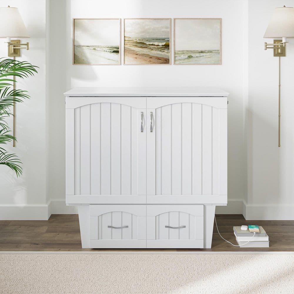 Nantucket Murphy Bed Chest Twin in White with Charging Station & Coolsoft Mattress