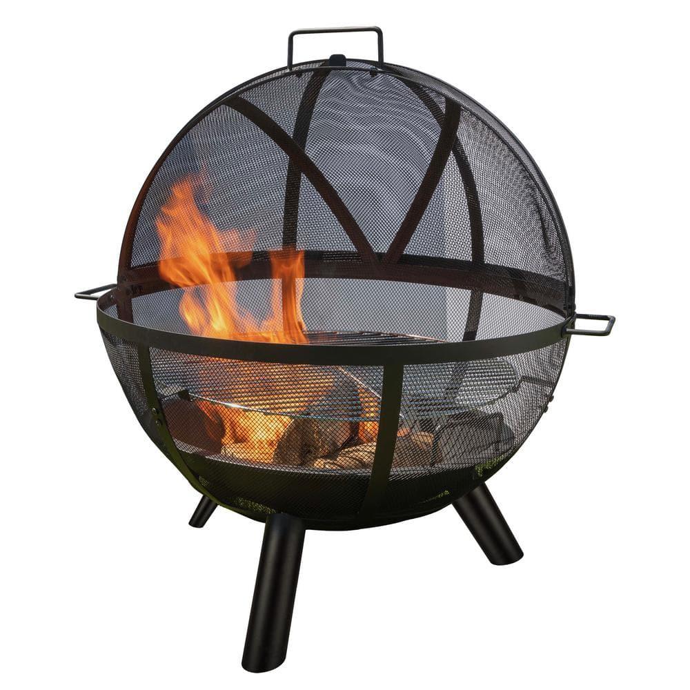 Sunnydaze Outdoor Portable Camping or Backyard Flaming Sphere Ball Fire Pit with Built-In Spark Screen - 30" - Black