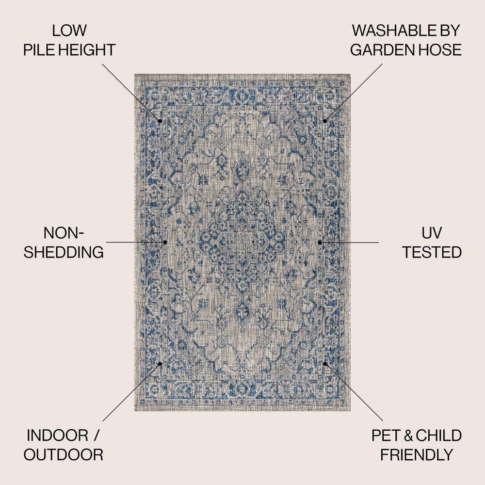 3'x5' Rozetta Boho Medallion Textured Weave Indoor/Outdoor Area Rug, Gray/Navy - JONATHAN Y