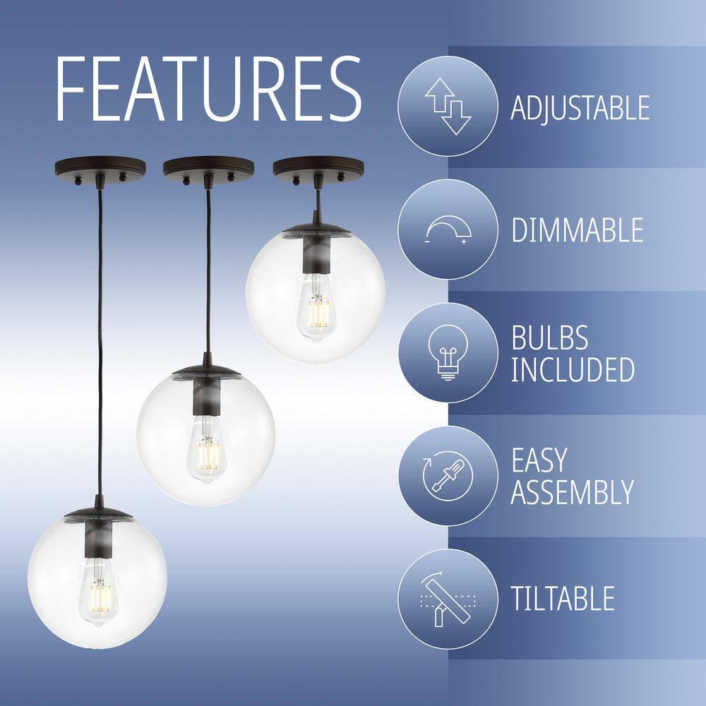 Bleecker 7.75" Metal/Glass Globe LED Pendant, Clear/Oil Rubbed Bronze
