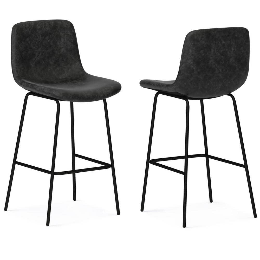 Simpli Home Jolie Upholstered Vegan Faux Leather Contemporary Counter Stool with Padded Bucket Seat and Footrest | Wayfair