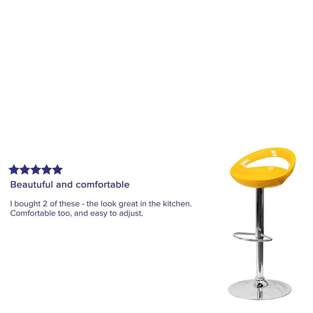 Flash Furniture Contemporary Yellow Plastic Adjustable Height Barstool with Rounded Cutout Back and Chrome Base